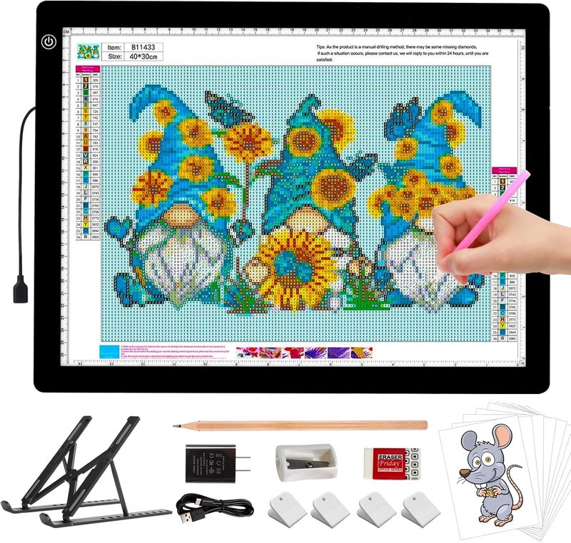 Elice A3 LED Light Box for Tracing, Artist Drawing Lightbox Light Table Light Pad Light Copy Board, Up to 8000 Lux Super Bright Lightpad for Cricut Weeding Vinyl, Diamond Painting, Sketching (Black) - Image 1